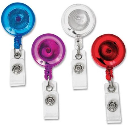 WORKSTATION Translucent ID Badge Reels Round Belt Clip Strap 4 Pack RED BLUE CLEAR PURPLE WO41657